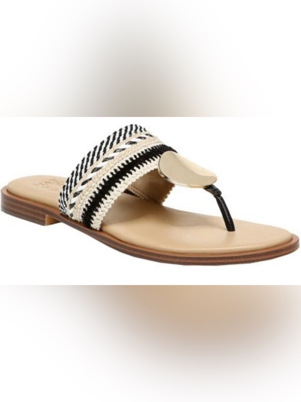 Naturalizer Black & Cream Braided Toe-Post Sandal with Gold Accent